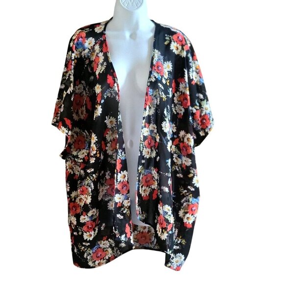 Speed Control Lightweight Multicolor Floral Open Front Cardigan Kimono- M - Picture 2 of 8